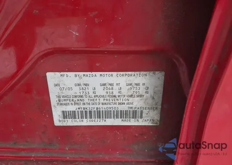 2006 Mazda Mazda3 I from USA, damaged, VIN JM1BK32F861409503